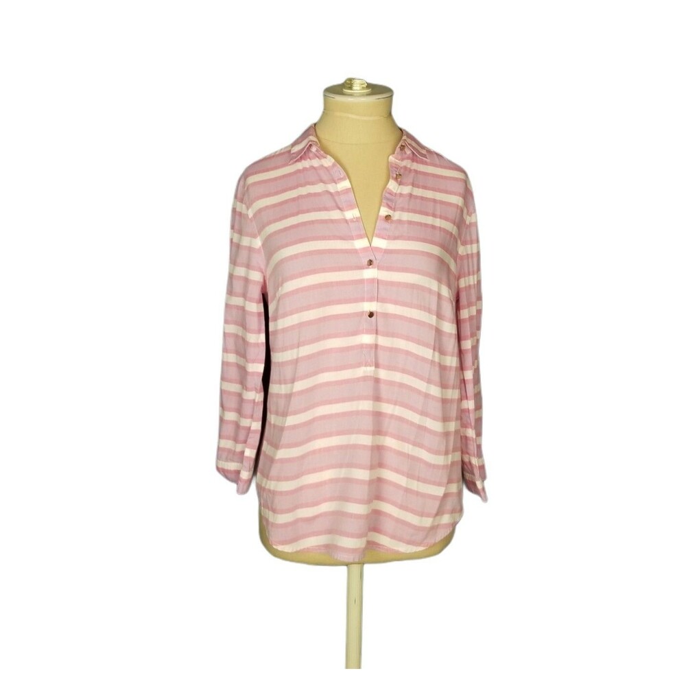Lands End Womens 4 Petite Button Down Blouse Pink, White Lavender Striped